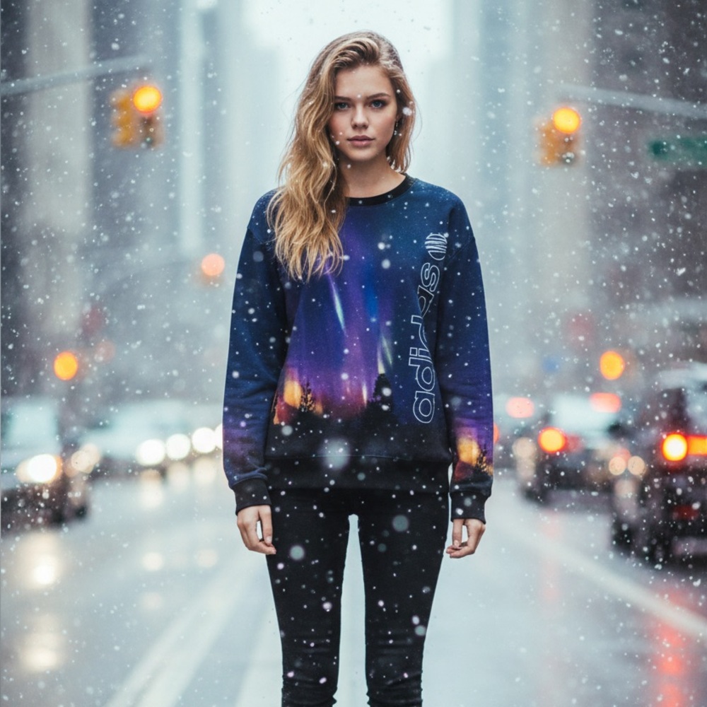 Adidas purple space scene long sleeve light weight sweatshirt women’s